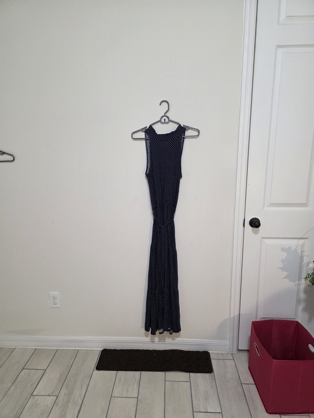 Loveappella Navy with White Polka Dot Sleeveless Maxi Dress